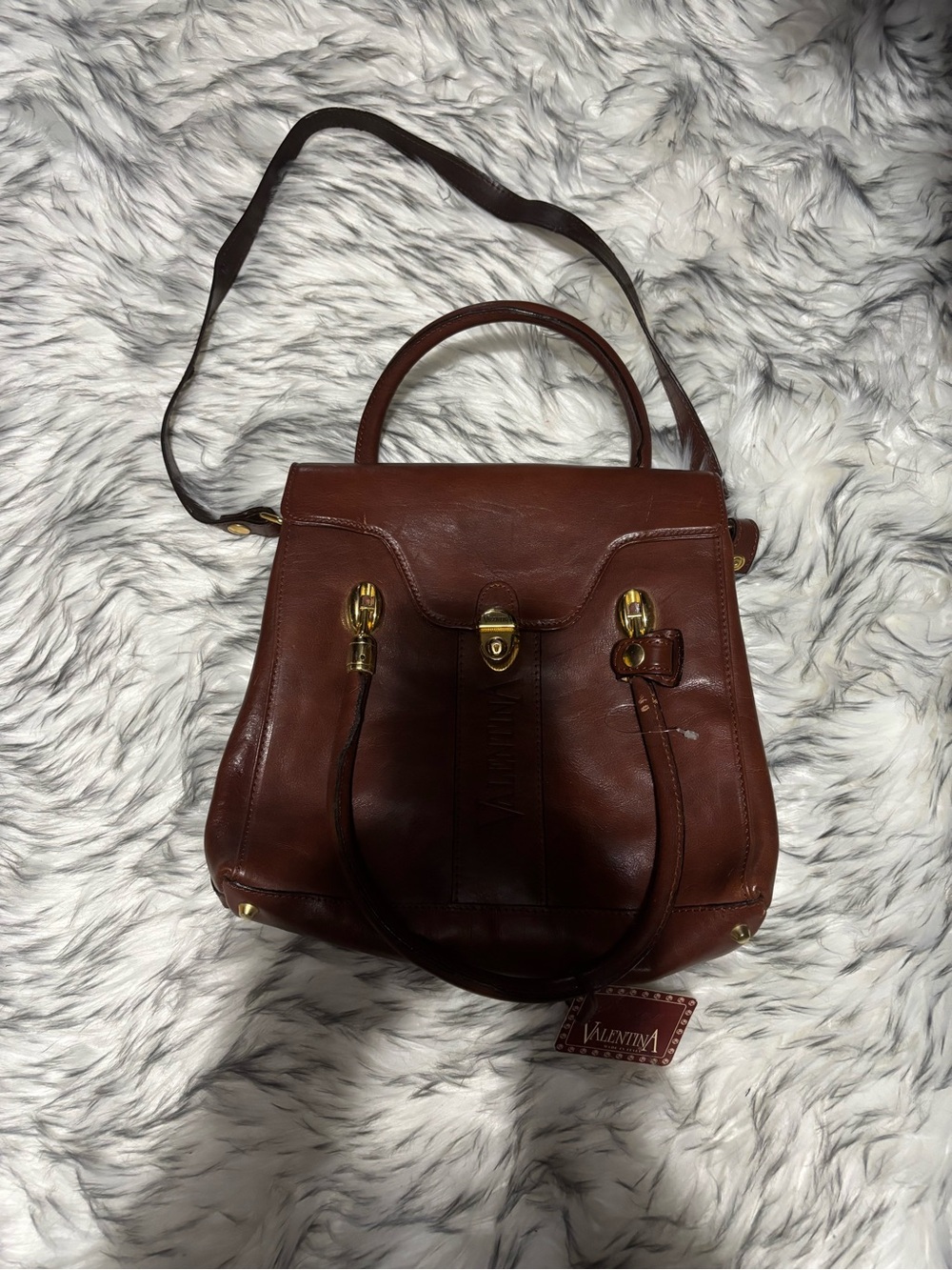 Valentina Chestnut Brown Leather Satchel with Gold Hardware